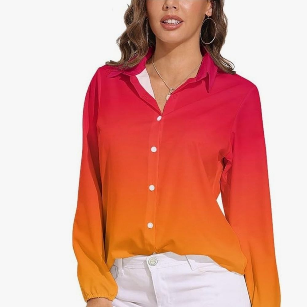 Orange and Red Ombre Button-Up Shirt - Retro - Picture 3 of 5